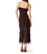 Steve Madden Mariane Mesh Scoop Neck Sleeveless Ruffle Godet Midi Dress