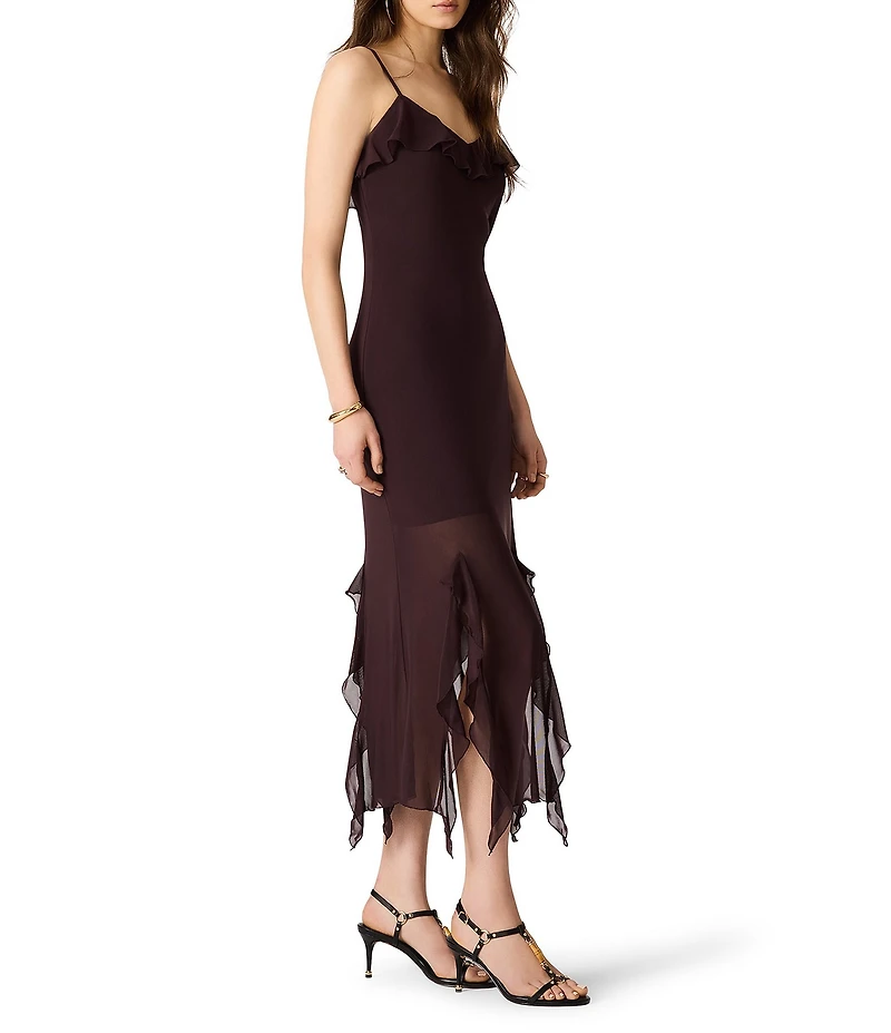 Steve Madden Mariane Mesh Scoop Neck Sleeveless Ruffle Godet Midi Dress