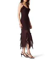 Steve Madden Mariane Mesh Scoop Neck Sleeveless Ruffle Godet Midi Dress
