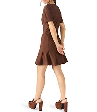Steve Madden Marie V-Neck Box Pleated Fit and Flare Mini Dress