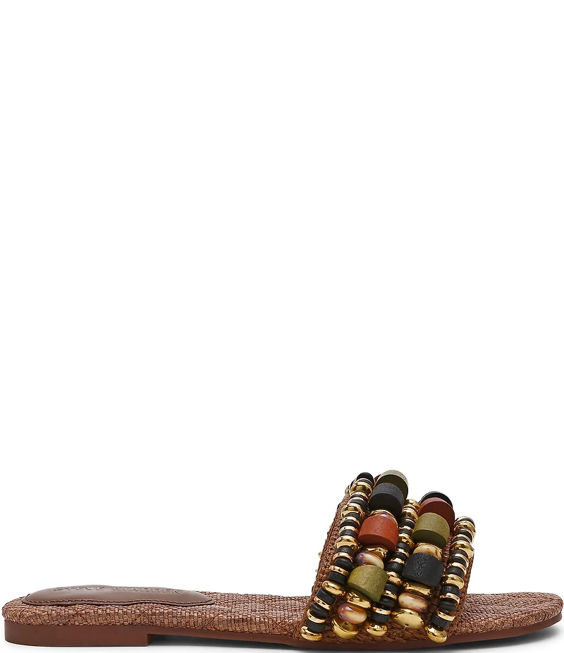 Steve Madden Marika Raffia Beaded Ornament Flat Slide Sandals