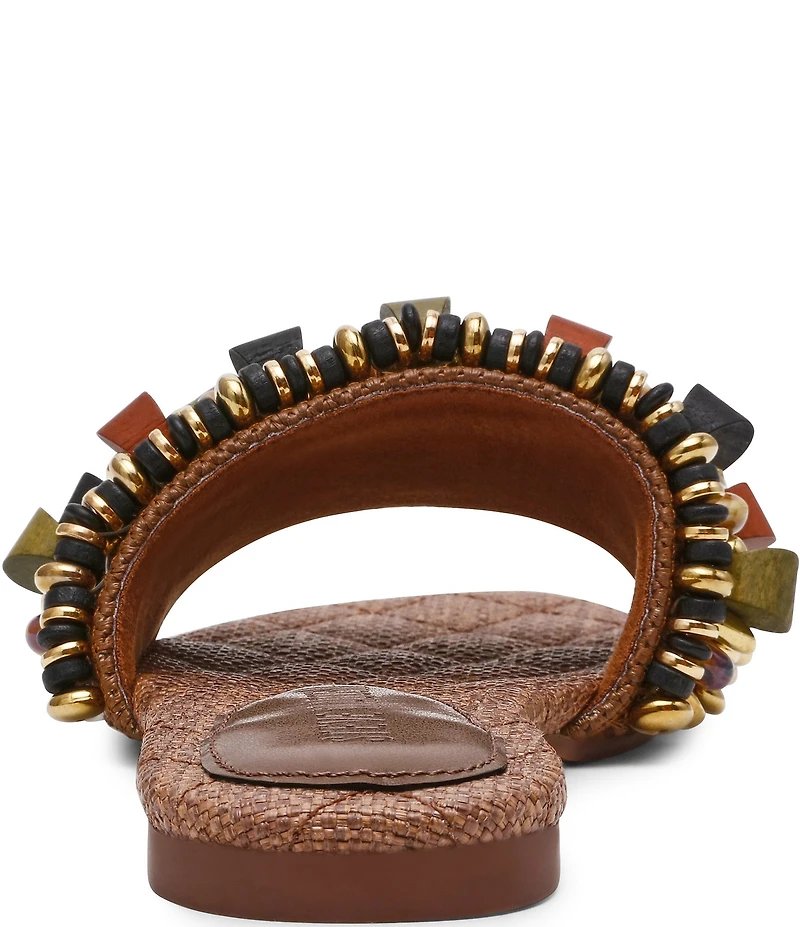 Steve Madden Marika Raffia Beaded Ornament Flat Slide Sandals