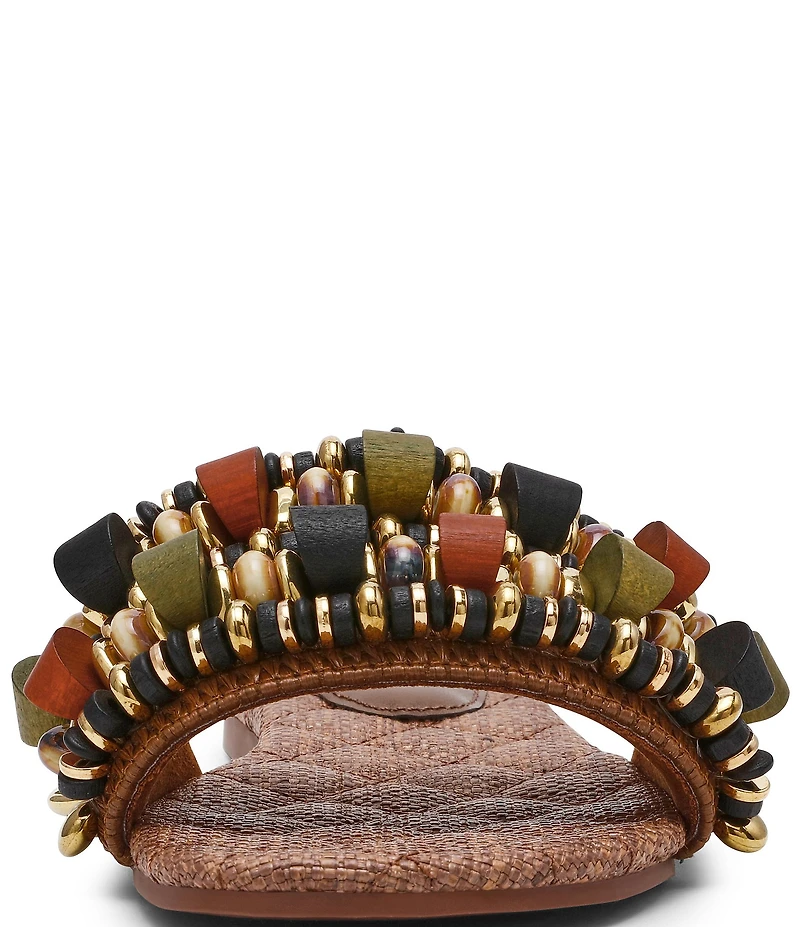 Steve Madden Marika Raffia Beaded Ornament Flat Slide Sandals