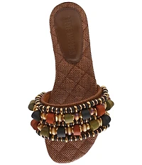 Steve Madden Marika Raffia Beaded Ornament Flat Slide Sandals