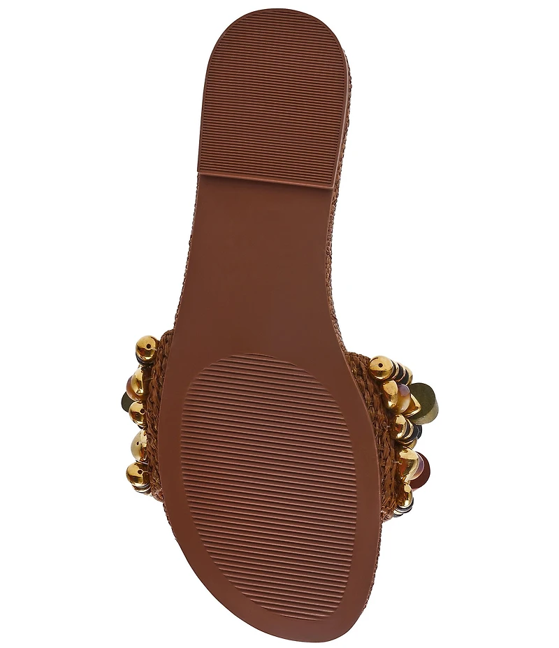 Steve Madden Marika Raffia Beaded Ornament Flat Slide Sandals