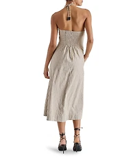 Steve Madden Mary Beth Woven Stripe Print Halter Neck Sleeveless A-Line Midi Dress