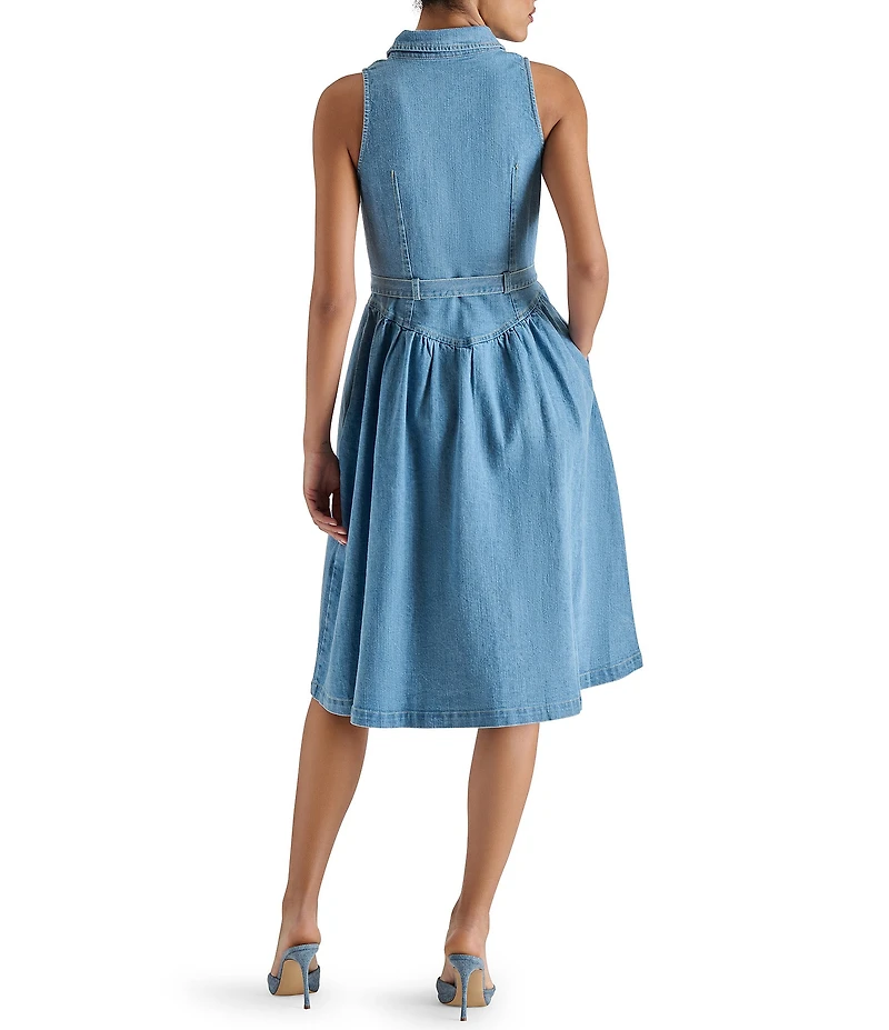 Steve Madden Mary Denim Button Front Sleeveless Midi Shirt Dress