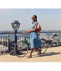 Steve Madden Mary Denim Button Front Sleeveless Midi Shirt Dress