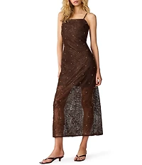 Steve Madden Maureene Square Neck Sleeveless Floral Netting Midi Dress