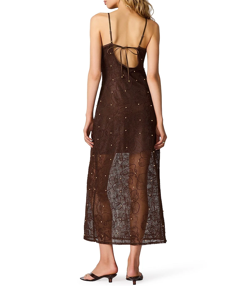 Steve Madden Maureene Square Neck Sleeveless Floral Netting Midi Dress