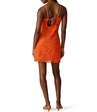 Steve Madden Maureene Square Neck Sleeveless Floral Netting Pearl Beaded Mini Dress
