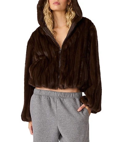 Steve Madden Mavis Faux Fur Hooded Long Sleeve Bubble Jacket