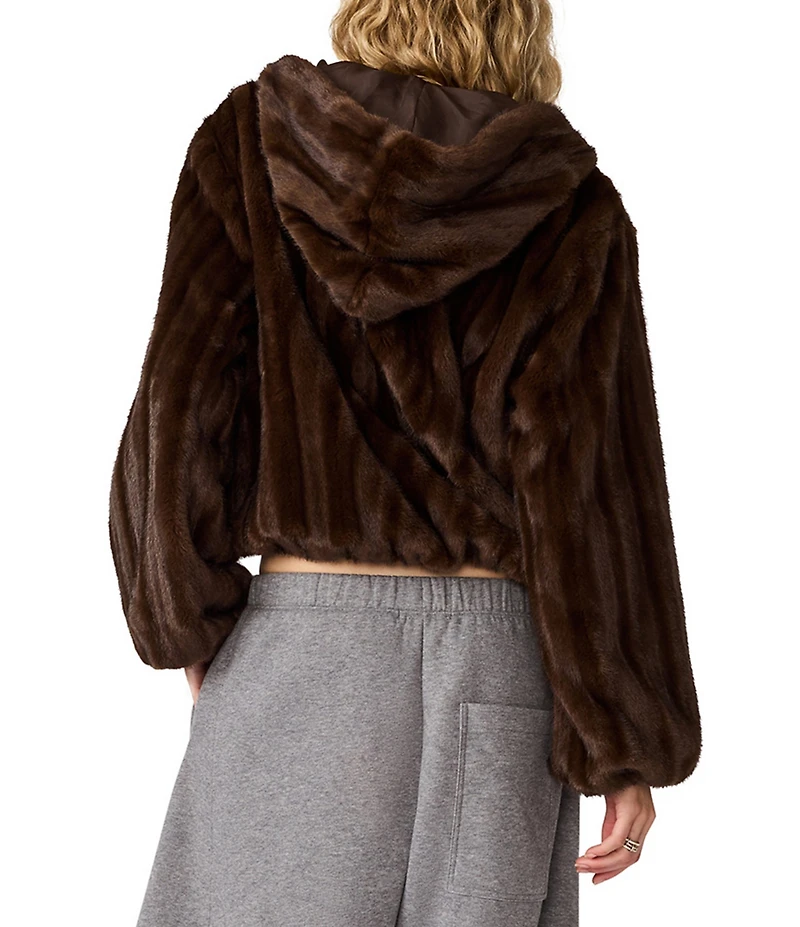 Steve Madden Mavis Faux Fur Hooded Long Sleeve Bubble Jacket