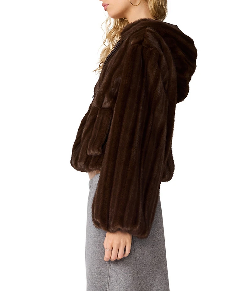 Steve Madden Mavis Faux Fur Hooded Long Sleeve Bubble Jacket