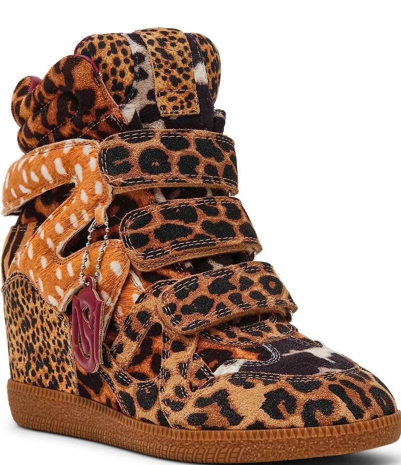 Steve Madden Mavis Suede Mixed Animal Print High Top Wedge Sneakers