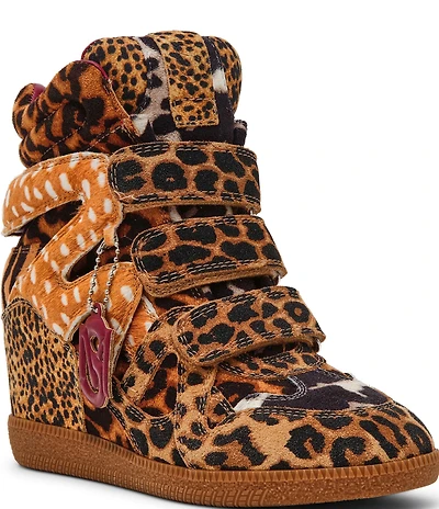 Steve Madden Mavis Suede Mixed Animal Print High Top Wedge Sneakers