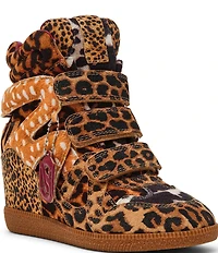 Steve Madden Mavis Suede Mixed Animal Print High Top Wedge Sneakers