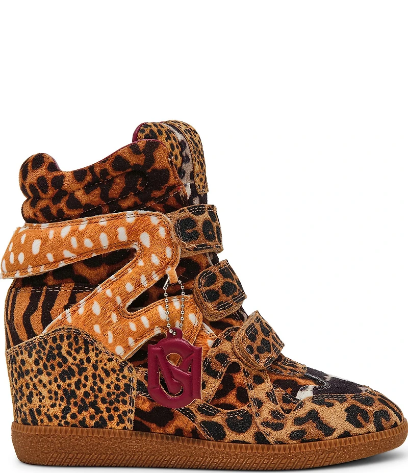 Steve Madden Mavis Suede Mixed Animal Print High Top Wedge Sneakers