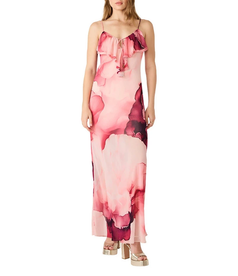 Steve Madden Maxinia Printed Chiffon Scoop Neck Sleeveless Maxi Dress