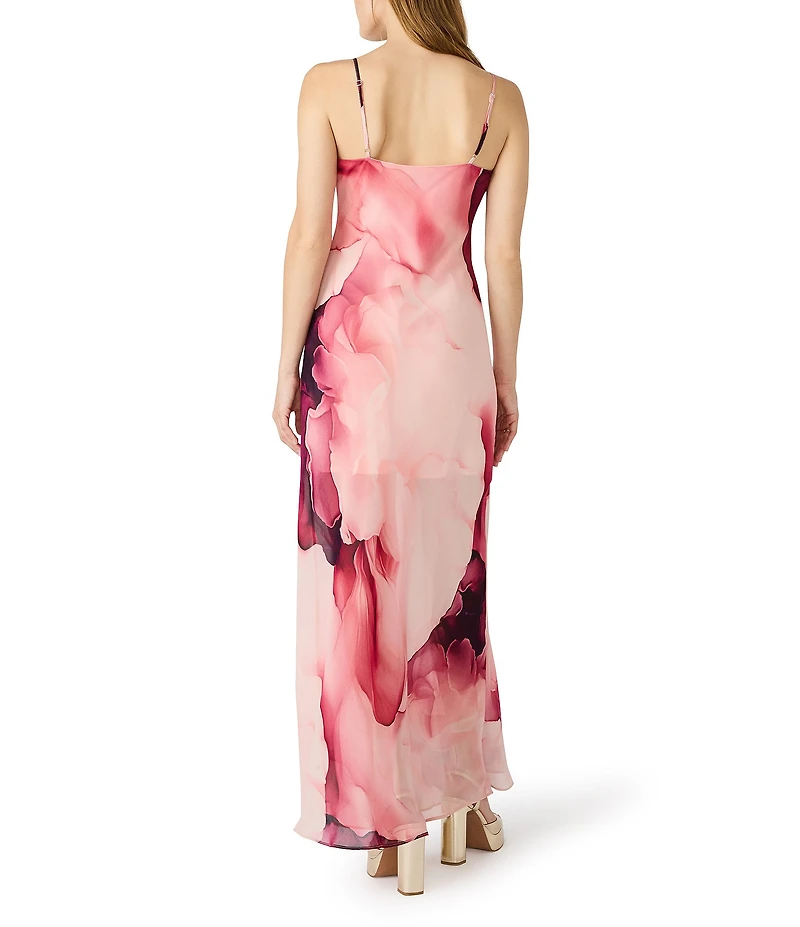 Steve Madden Maxinia Printed Chiffon Scoop Neck Sleeveless Maxi Dress