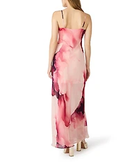 Steve Madden Maxinia Printed Chiffon Scoop Neck Sleeveless Maxi Dress