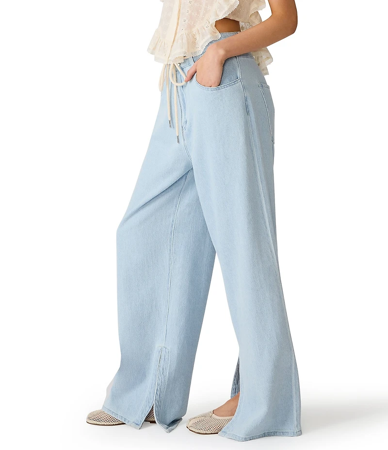 Steve Madden Maycen Mid-Rise Wide Leg Split Hem Coordinating Twill Denim Pants