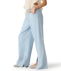 Steve Madden Maycen Mid-Rise Wide Leg Split Hem Coordinating Twill Denim Pants