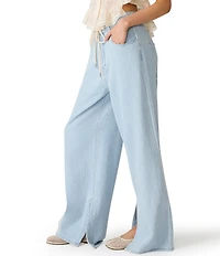 Steve Madden Maycen Mid-Rise Wide Leg Split Hem Coordinating Twill Denim Pants
