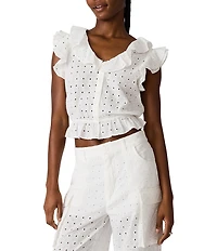 Steve Madden Mayra Embroidered Eyelet V-Neck Sleeveless Coordinating Cropped Top