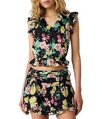 Steve Madden Mayra Floral Printed V-Neck Sleeveless Cropped Top