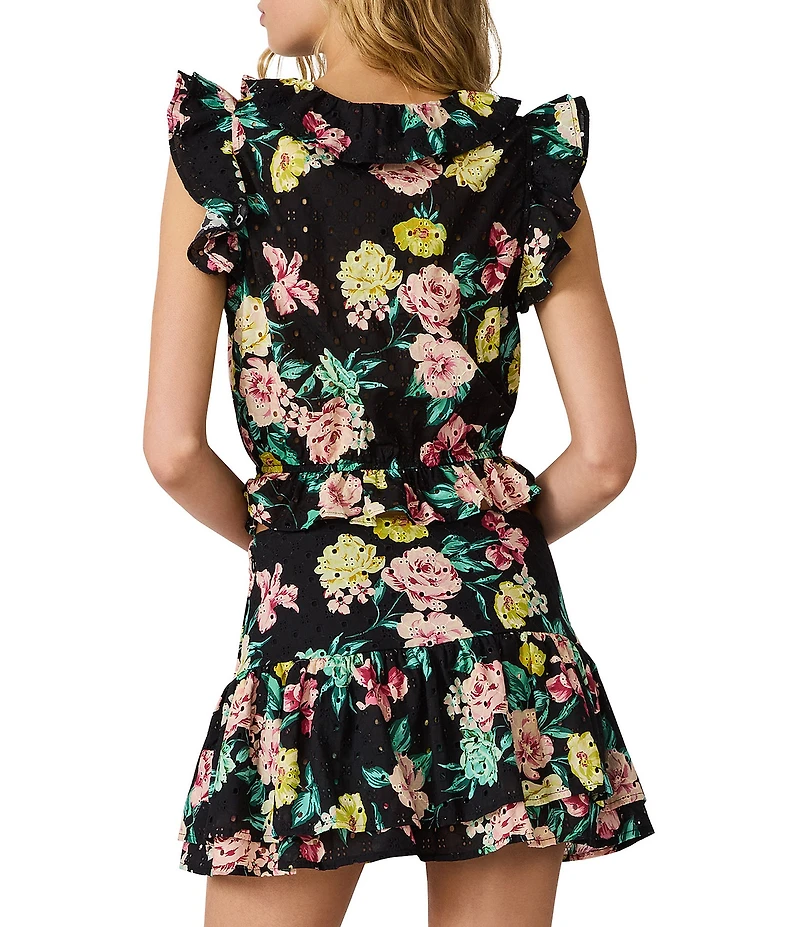 Steve Madden Mayra Floral Printed V-Neck Sleeveless Cropped Top