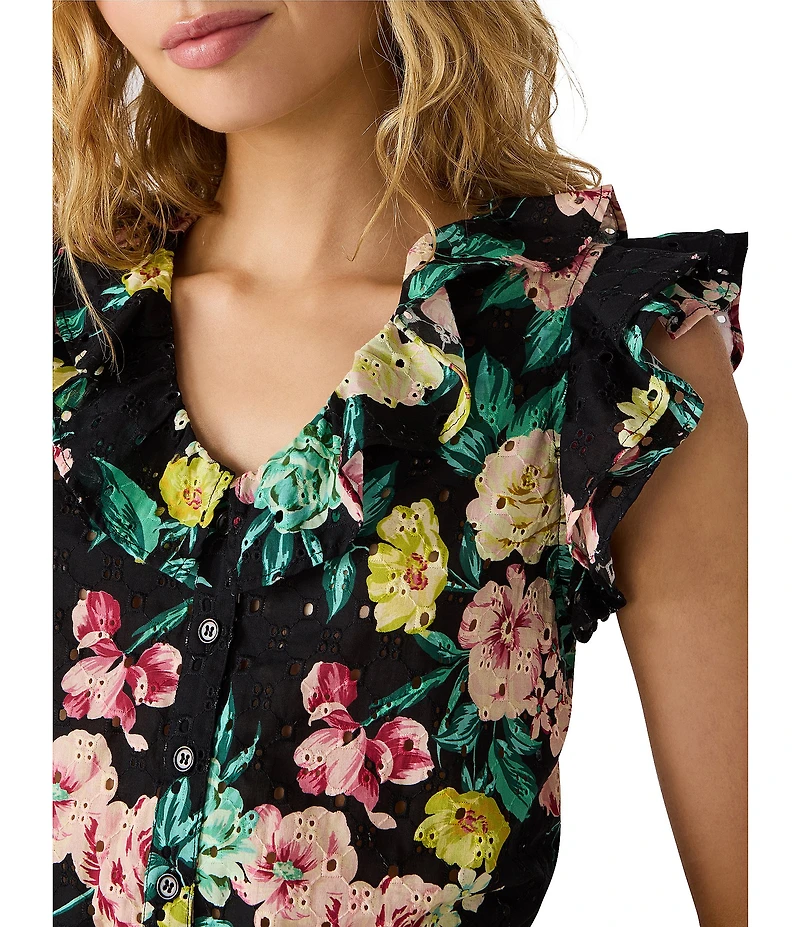 Steve Madden Mayra Floral Printed V-Neck Sleeveless Cropped Top