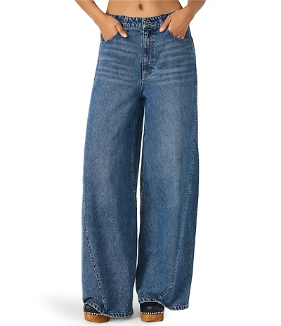 Steve Madden Mellie Twisted Seam Mid Rise Barrel Jeans