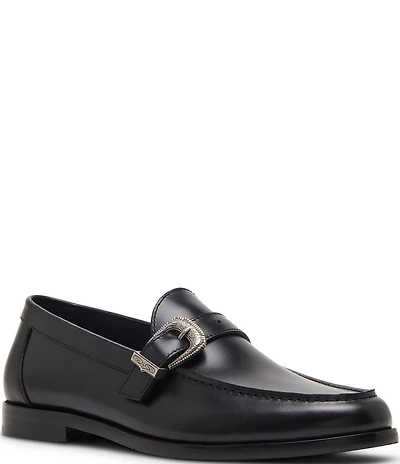 Steve Madden Men's Alcona Leather Western Buckle Hardware Dress Loafers