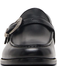 Steve Madden Men's Alcona Leather Western Buckle Hardware Dress Loafers