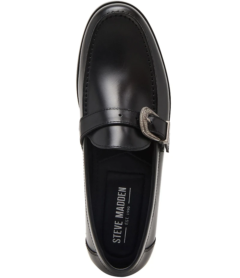 Steve Madden Men's Alcona Leather Western Buckle Hardware Dress Loafers