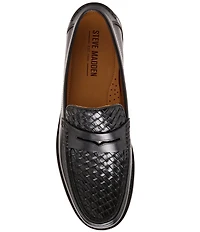 Steve Madden Men's Aryton Leather Woven Dress Penny Loafers