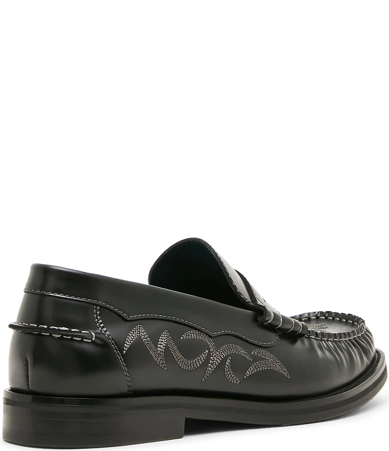 Steve Madden Men's Exeter Western Stitch Detail Leather Penny Loafers