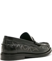 Steve Madden Men's Exeter Western Stitch Detail Leather Penny Loafers