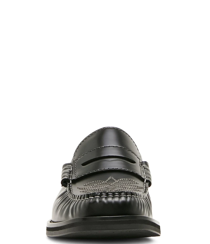 Steve Madden Men's Exeter Western Stitch Detail Leather Penny Loafers