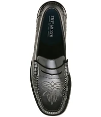 Steve Madden Men's Exeter Western Stitch Detail Leather Penny Loafers