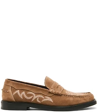 Steve Madden Men's Exeter Western Stitch Detail Suede Penny Loafers
