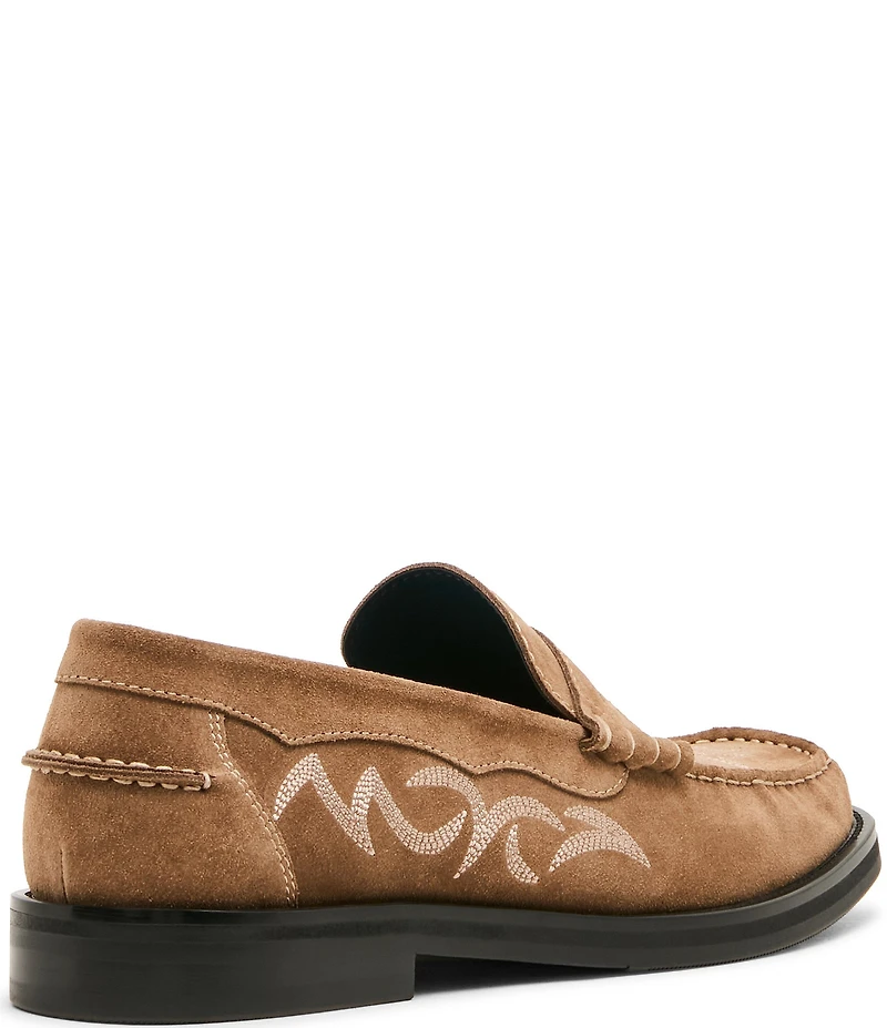 Steve Madden Men's Exeter Western Stitch Detail Suede Penny Loafers