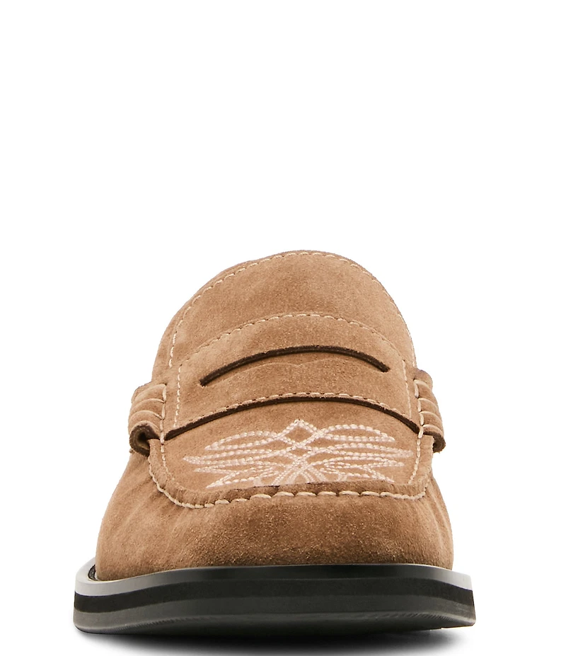 Steve Madden Men's Exeter Western Stitch Detail Suede Penny Loafers