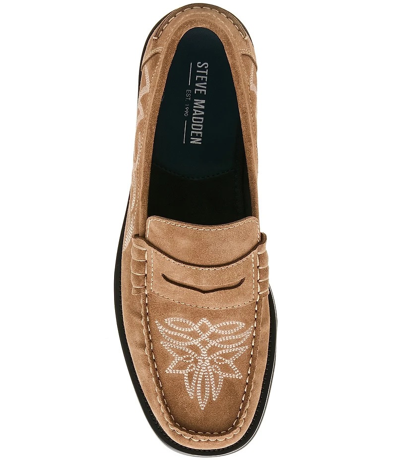 Steve Madden Men's Exeter Western Stitch Detail Suede Penny Loafers