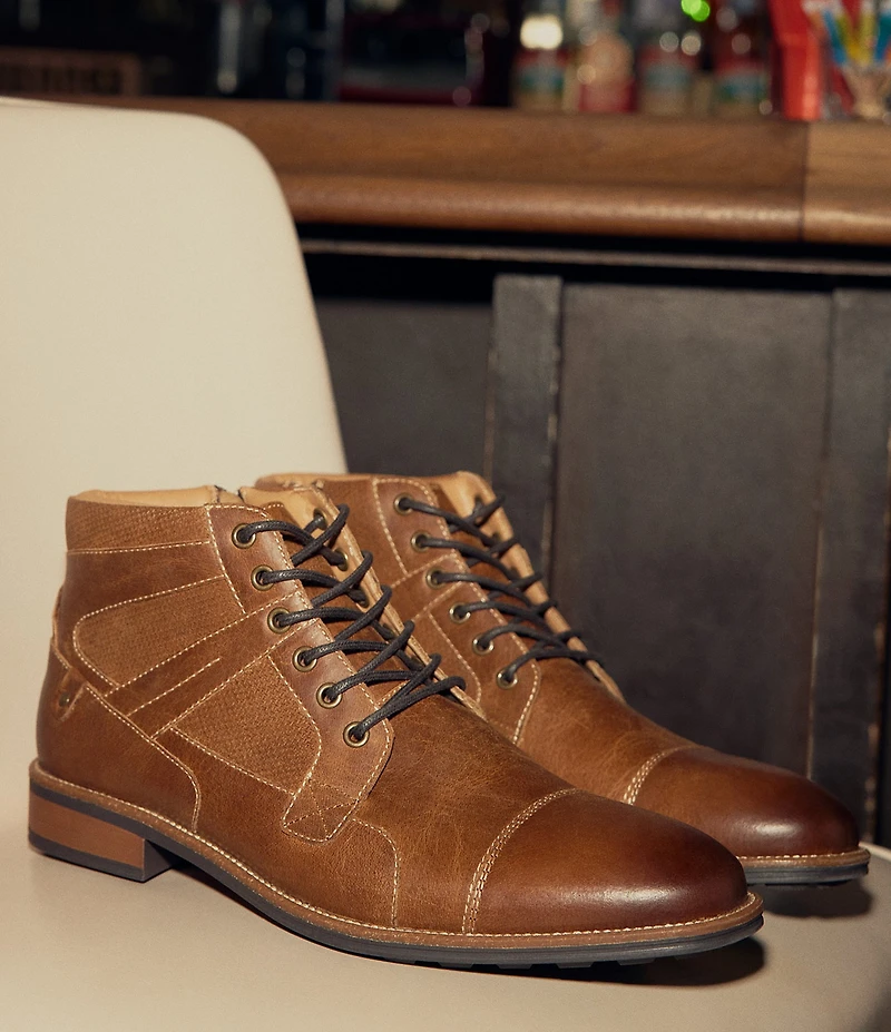 Steve Madden Men's Jotting Leather Contrast Stitch Cap Toe Boots