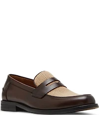 Steve Madden Men's Natan Leather and Raffia Dress Penny Loafers