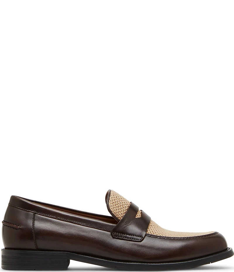 Steve Madden Men's Natan Leather and Raffia Dress Penny Loafers
