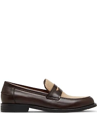 Steve Madden Men's Natan Leather and Raffia Dress Penny Loafers