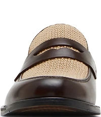 Steve Madden Men's Natan Leather and Raffia Dress Penny Loafers